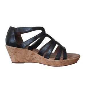 Comfortiva Sandals 9.5 Black Leather Strappy Cork Wedge Heel Pillowtop Gladiator